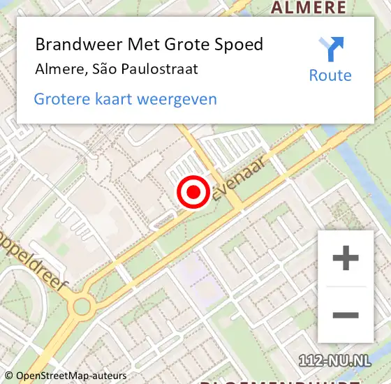 Locatie op kaart van de 112 melding: Brandweer Met Grote Spoed Naar Almere, São Paulostraat op 2 juni 2024 08:25