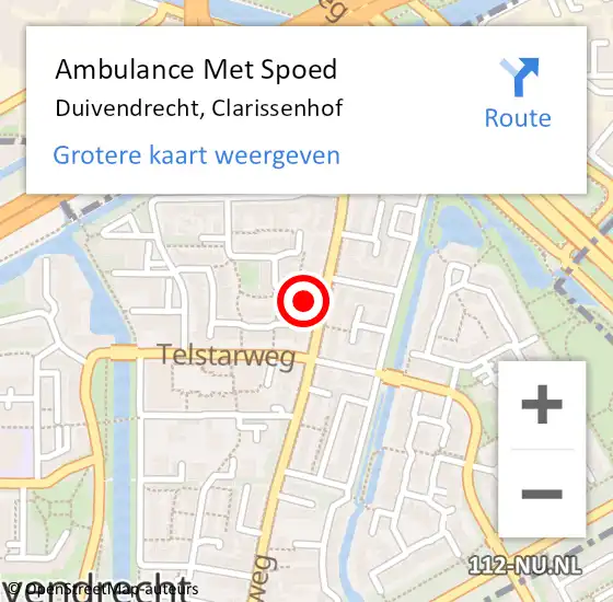 Locatie op kaart van de 112 melding: Ambulance Met Spoed Naar Duivendrecht, Clarissenhof op 2 juni 2024 08:31