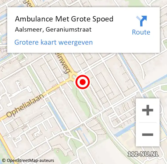 Locatie op kaart van de 112 melding: Ambulance Met Grote Spoed Naar Aalsmeer, Geraniumstraat op 2 juni 2024 10:01