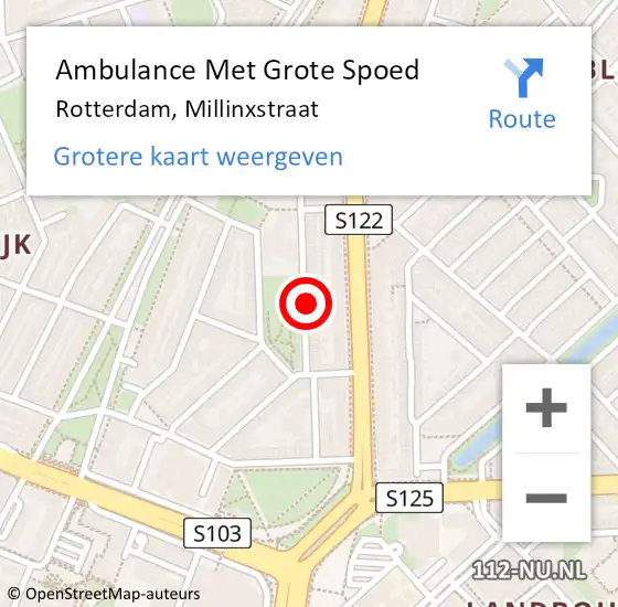 Locatie op kaart van de 112 melding: Ambulance Met Grote Spoed Naar Rotterdam, Millinxstraat op 2 juni 2024 10:34