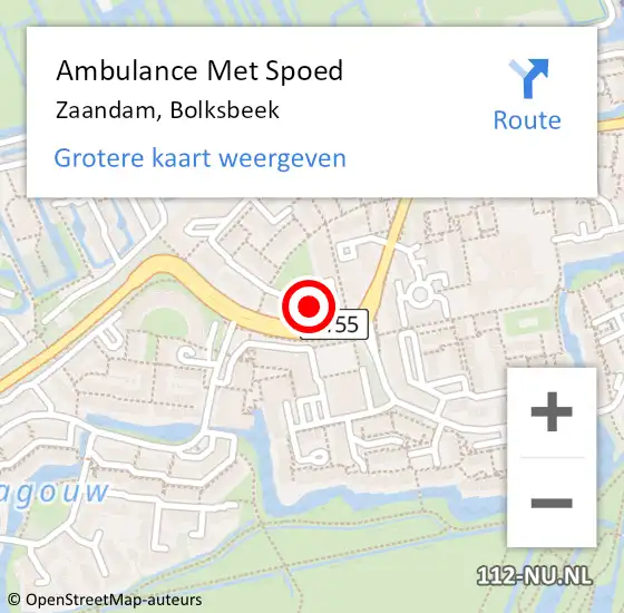 Locatie op kaart van de 112 melding: Ambulance Met Spoed Naar Zaandam, Bolksbeek op 2 juni 2024 10:45