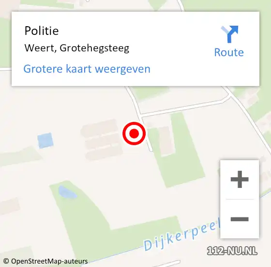 Locatie op kaart van de 112 melding: Politie Weert, Grotehegsteeg op 2 juni 2024 10:52