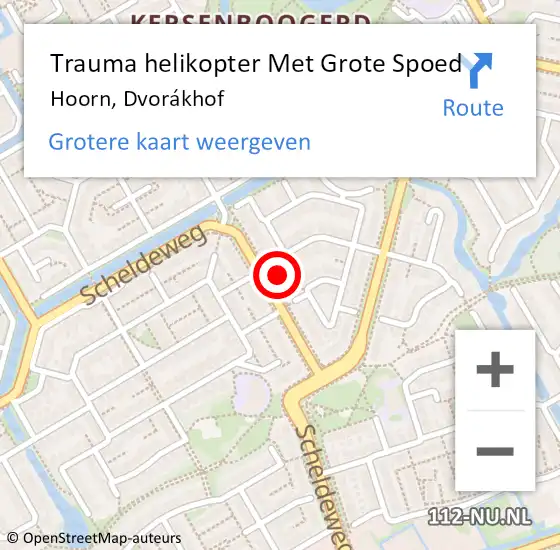 Locatie op kaart van de 112 melding: Trauma helikopter Met Grote Spoed Naar Hoorn, Dvorákhof op 2 juni 2024 10:54