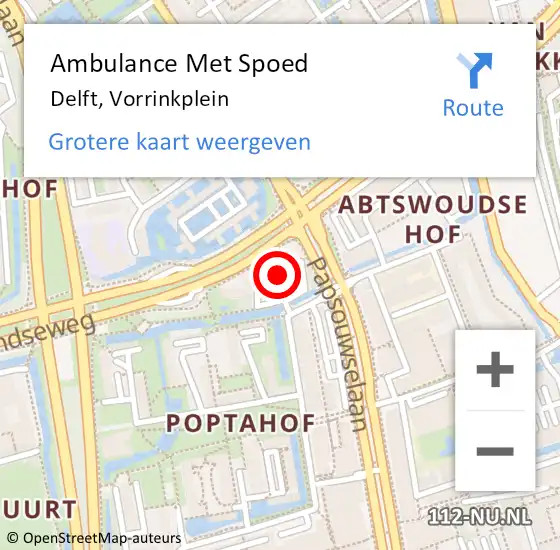 Locatie op kaart van de 112 melding: Ambulance Met Spoed Naar Delft, Vorrinkplein op 2 juni 2024 11:24