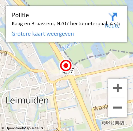 Locatie op kaart van de 112 melding: Politie Kaag en Braassem, N207 hectometerpaal: 47,5 op 2 juni 2024 11:31