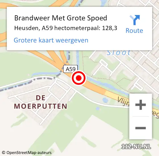 Locatie op kaart van de 112 melding: Brandweer Met Grote Spoed Naar Heusden, A59 hectometerpaal: 128,3 op 2 juni 2024 11:33