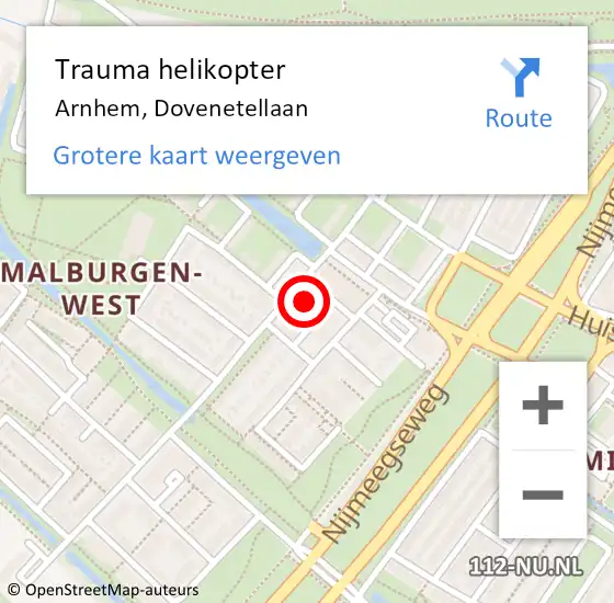 Locatie op kaart van de 112 melding: Trauma helikopter Arnhem, Dovenetellaan op 2 juni 2024 12:39