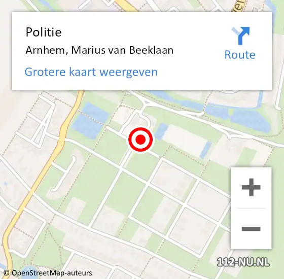 Locatie op kaart van de 112 melding: Politie Arnhem, Marius van Beeklaan op 2 juni 2024 12:47