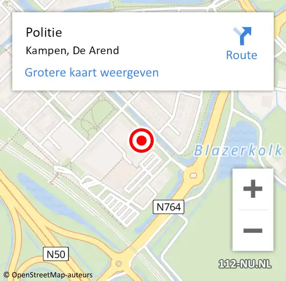 Locatie op kaart van de 112 melding: Politie Kampen, De Arend op 2 juni 2024 12:54