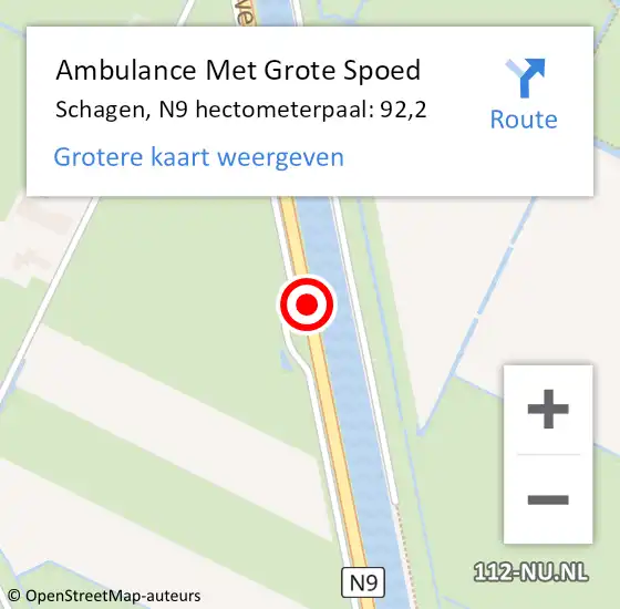 Locatie op kaart van de 112 melding: Ambulance Met Grote Spoed Naar Schagen, N9 hectometerpaal: 92,2 op 2 juni 2024 13:14