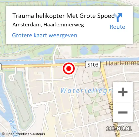 Locatie op kaart van de 112 melding: Trauma helikopter Met Grote Spoed Naar Amsterdam, Haarlemmerweg op 2 juni 2024 13:32