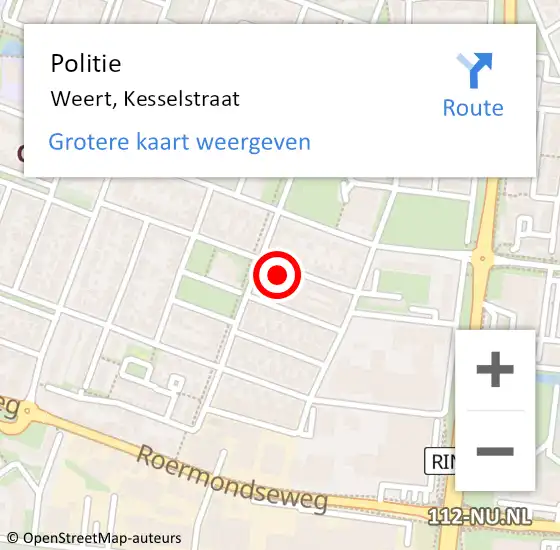 Locatie op kaart van de 112 melding: Politie Weert, Kesselstraat op 2 juni 2024 13:39