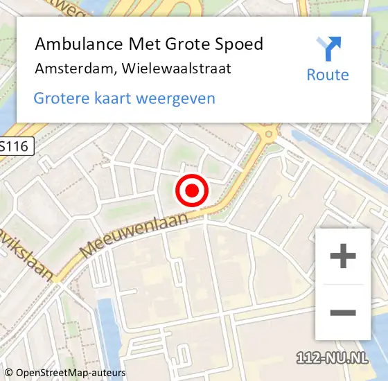 Locatie op kaart van de 112 melding: Ambulance Met Grote Spoed Naar Amsterdam, Wielewaalstraat op 2 juni 2024 13:40