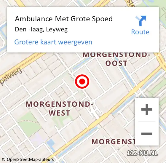 Locatie op kaart van de 112 melding: Ambulance Met Grote Spoed Naar Den Haag, Leyweg op 2 juni 2024 13:45