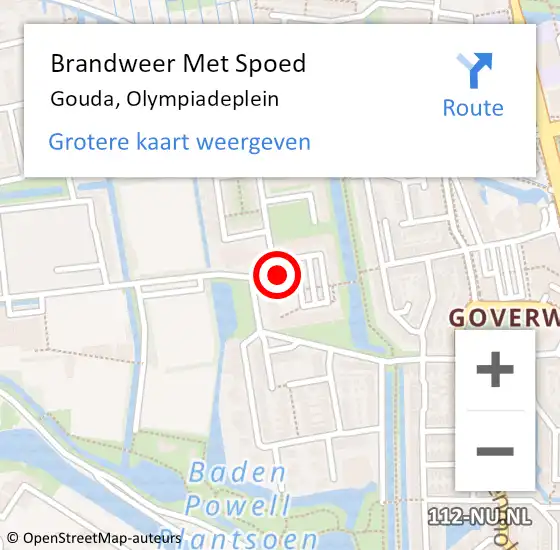 Locatie op kaart van de 112 melding: Brandweer Met Spoed Naar Gouda, Olympiadeplein op 2 juni 2024 14:02