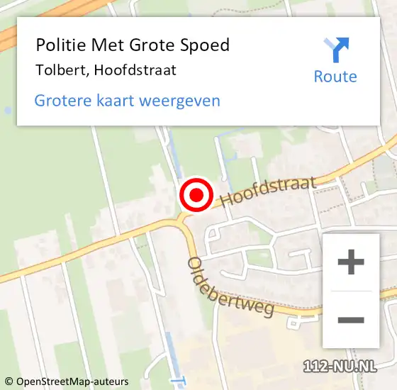 Locatie op kaart van de 112 melding: Politie Met Grote Spoed Naar Tolbert, Hoofdstraat op 2 juni 2024 14:11