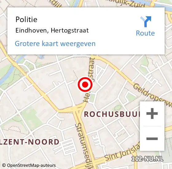 Locatie op kaart van de 112 melding: Politie Eindhoven, Hertogstraat op 2 juni 2024 14:12