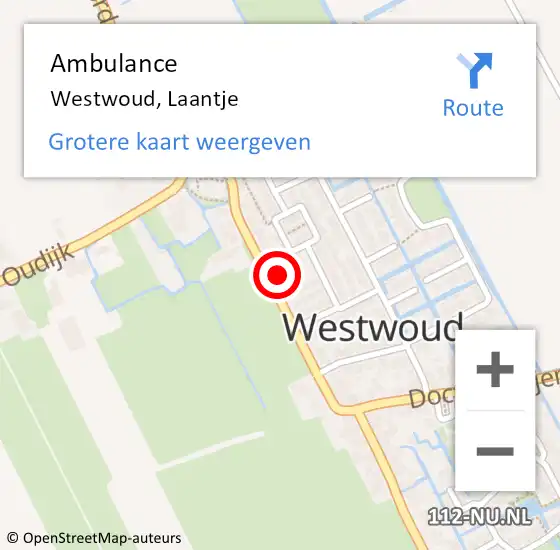 Locatie op kaart van de 112 melding: Ambulance Westwoud, Laantje op 2 juni 2024 14:14