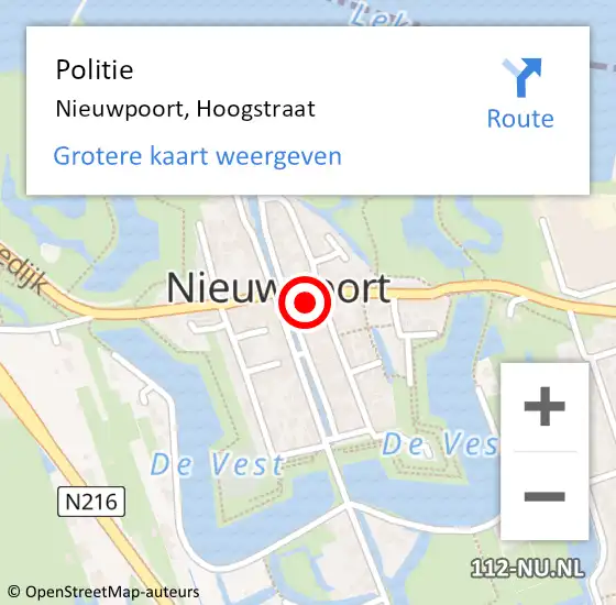 Locatie op kaart van de 112 melding: Politie Nieuwpoort, Hoogstraat op 2 juni 2024 14:25