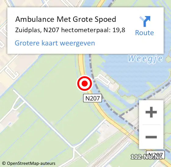 Locatie op kaart van de 112 melding: Ambulance Met Grote Spoed Naar Zuidplas, N207 hectometerpaal: 19,8 op 2 juni 2024 14:33