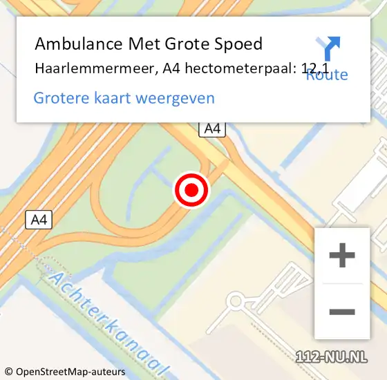 Locatie op kaart van de 112 melding: Ambulance Met Grote Spoed Naar Haarlemmermeer, A4 hectometerpaal: 12,1 op 2 juni 2024 14:38