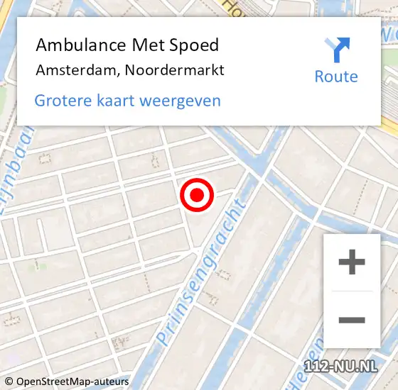 Locatie op kaart van de 112 melding: Ambulance Met Spoed Naar Amsterdam, Noordermarkt op 2 juni 2024 14:44