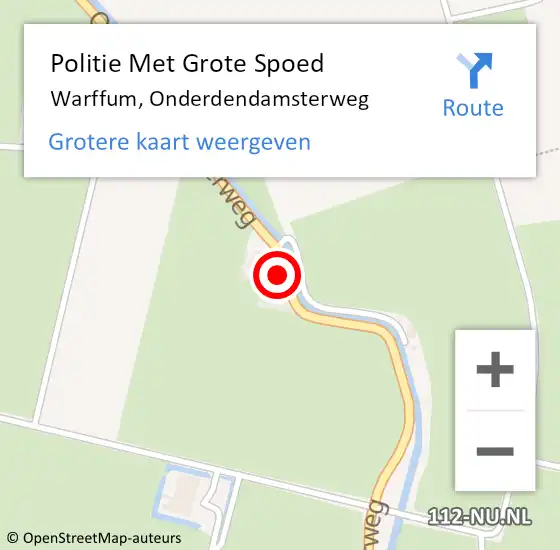 Locatie op kaart van de 112 melding: Politie Met Grote Spoed Naar Warffum, Onderdendamsterweg op 2 juni 2024 14:51