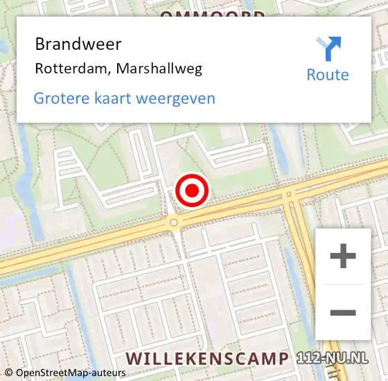 Locatie op kaart van de 112 melding: Brandweer Rotterdam, Marshallweg op 2 juni 2024 14:52