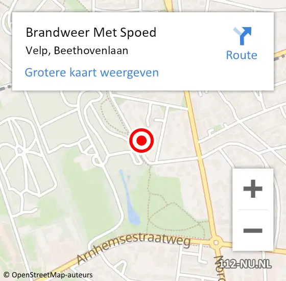 Locatie op kaart van de 112 melding: Brandweer Met Spoed Naar Velp, Beethovenlaan op 2 juni 2024 15:01