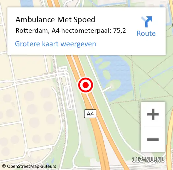 Locatie op kaart van de 112 melding: Ambulance Met Spoed Naar Rotterdam, A4 hectometerpaal: 75,2 op 2 juni 2024 15:11