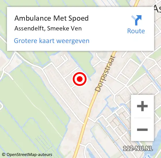 Locatie op kaart van de 112 melding: Ambulance Met Spoed Naar Assendelft, Smeeke Ven op 2 juni 2024 15:27