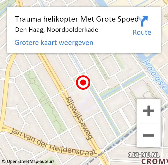 Locatie op kaart van de 112 melding: Trauma helikopter Met Grote Spoed Naar Den Haag, Noordpolderkade op 2 juni 2024 15:49