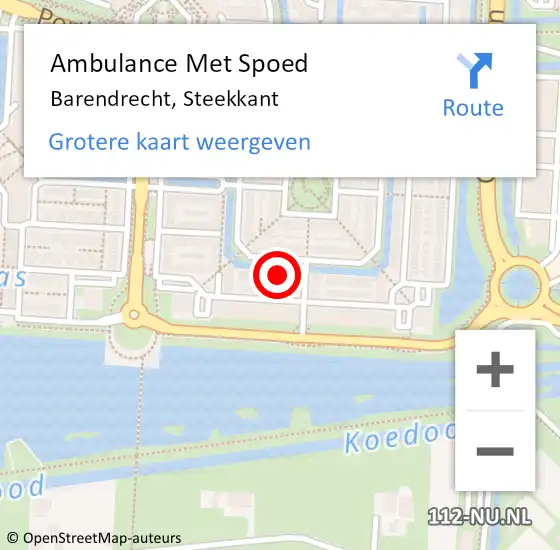 Locatie op kaart van de 112 melding: Ambulance Met Spoed Naar Barendrecht, Steekkant op 2 juni 2024 16:17