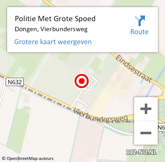 Locatie op kaart van de 112 melding: Politie Met Grote Spoed Naar Dongen, Vierbundersweg op 2 juni 2024 16:22