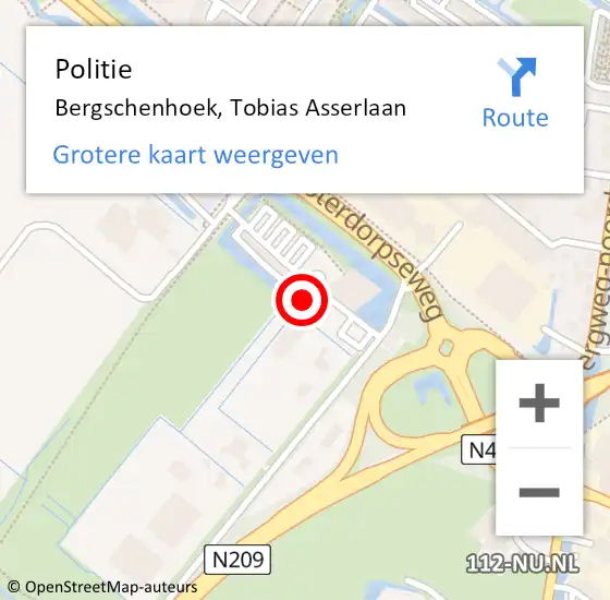 Locatie op kaart van de 112 melding: Politie Bergschenhoek, Tobias Asserlaan op 2 juni 2024 16:26