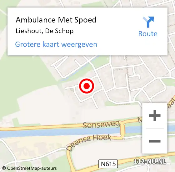 Locatie op kaart van de 112 melding: Ambulance Met Spoed Naar Lieshout, De Schop op 8 oktober 2014 06:12