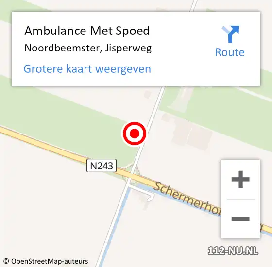 Locatie op kaart van de 112 melding: Ambulance Met Spoed Naar Noordbeemster, Jisperweg op 2 juni 2024 16:51