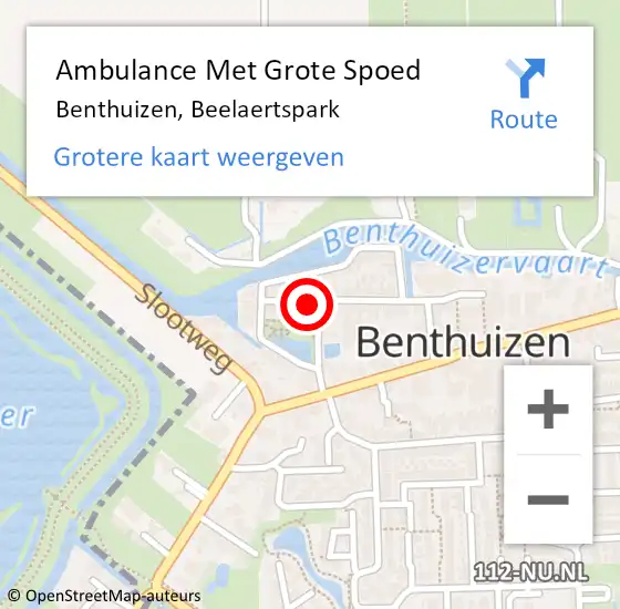 Locatie op kaart van de 112 melding: Ambulance Met Grote Spoed Naar Benthuizen, Beelaertspark op 2 juni 2024 16:52