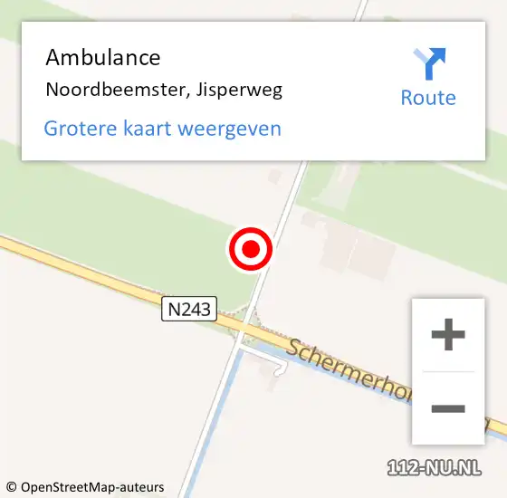 Locatie op kaart van de 112 melding: Ambulance Noordbeemster, Jisperweg op 2 juni 2024 16:52