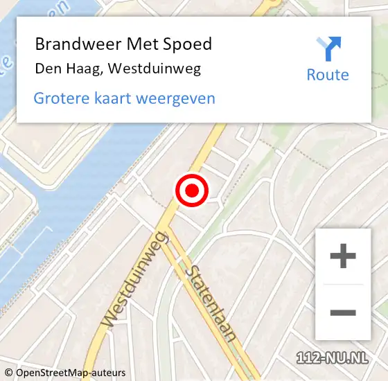 Locatie op kaart van de 112 melding: Brandweer Met Spoed Naar Den Haag, Westduinweg op 2 juni 2024 17:08