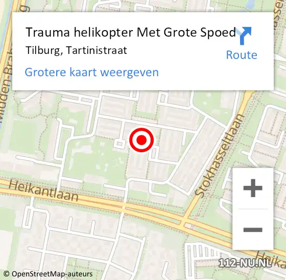 Locatie op kaart van de 112 melding: Trauma helikopter Met Grote Spoed Naar Tilburg, Tartinistraat op 2 juni 2024 17:28