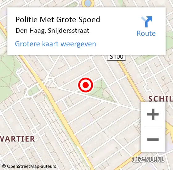 Locatie op kaart van de 112 melding: Politie Met Grote Spoed Naar Den Haag, Snijdersstraat op 2 juni 2024 17:30