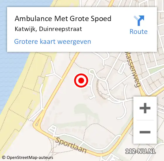 Locatie op kaart van de 112 melding: Ambulance Met Grote Spoed Naar Katwijk, Duinreepstraat op 2 juni 2024 17:36