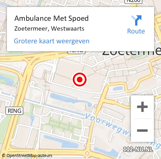 Locatie op kaart van de 112 melding: Ambulance Met Spoed Naar Zoetermeer, Westwaarts op 2 juni 2024 17:42