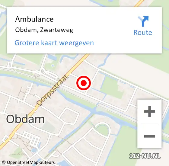 Locatie op kaart van de 112 melding: Ambulance Obdam, Zwarteweg op 2 juni 2024 17:58