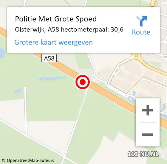 Locatie op kaart van de 112 melding: Politie Met Grote Spoed Naar Oisterwijk, A58 hectometerpaal: 30,6 op 2 juni 2024 18:24