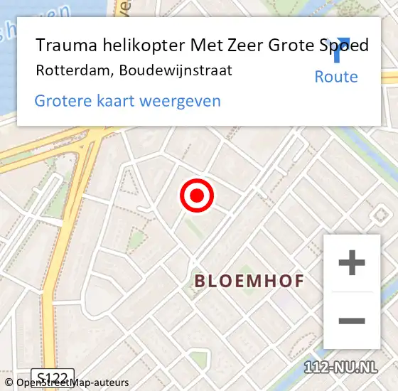 Locatie op kaart van de 112 melding: Trauma helikopter Met Zeer Grote Spoed Naar Rotterdam, Boudewijnstraat op 2 juni 2024 18:25