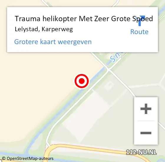 Locatie op kaart van de 112 melding: Trauma helikopter Met Zeer Grote Spoed Naar Lelystad, Karperweg op 2 juni 2024 18:36