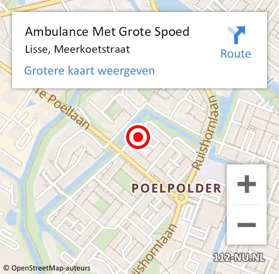 Locatie op kaart van de 112 melding: Ambulance Met Grote Spoed Naar Lisse, Meerkoetstraat op 2 juni 2024 19:21