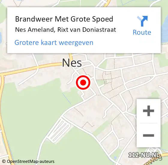 Locatie op kaart van de 112 melding: Brandweer Met Grote Spoed Naar Nes Ameland, Rixt van Doniastraat op 2 juni 2024 19:22